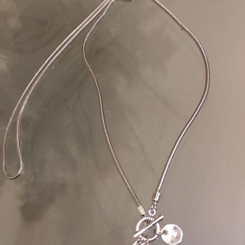 Long necklace with black stone silver new