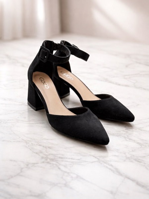 GoGo Shoes black velvet pumps like new with low heel and strap