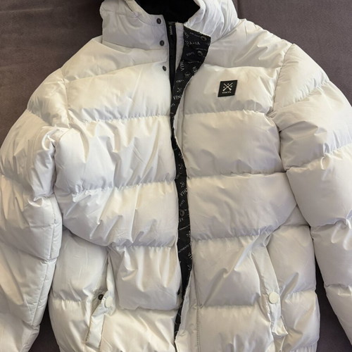 Vinyl white puffer jacket, XL