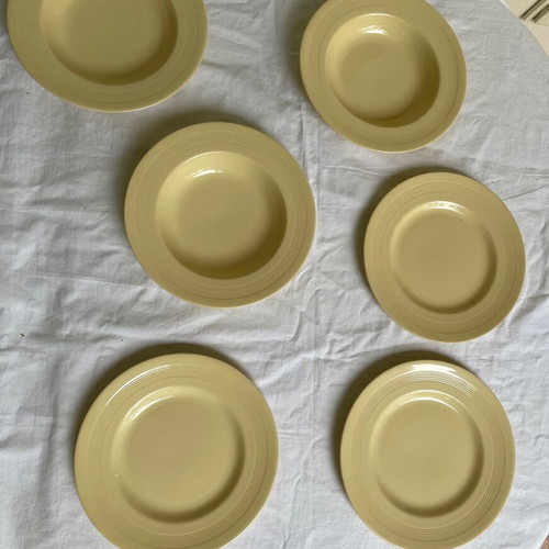 Set of 6 antique Wood's Ware plates used, ceramic, yellow