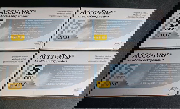 4 КУТИЙКИ С ИНСУЛИНОВИ ИГЛИ 5MM ACCU-FINE НОВИ!!!