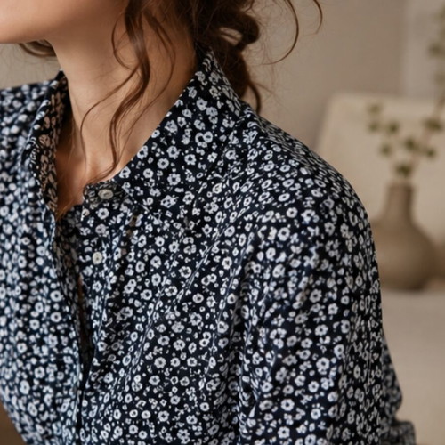 Floral Viscose Shirt L like new, black and white