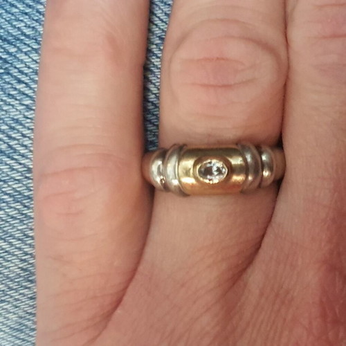 Silver gold ring 950 silver with 14K gold used, size 57