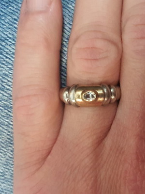 Silver gold ring 950 silver with 14K gold used, size 57