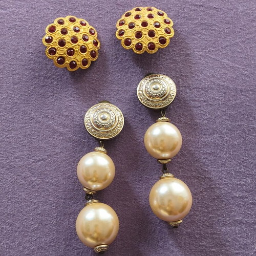 Earrings two sets with clips, used, multicolor