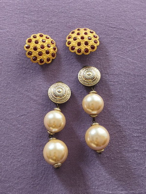Earrings two sets with clips, used, multicolor