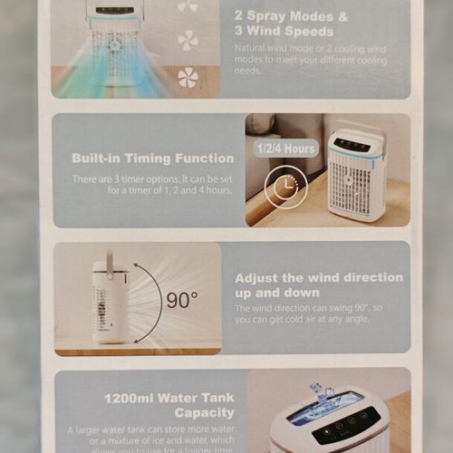 Portable 4-in-1 Air Conditioner with Water Fan, 3 Speeds and Night Light New