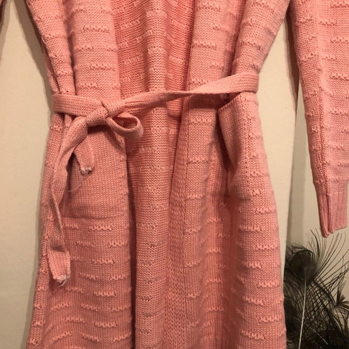 Knitted long cardigan salmon made to order, one size