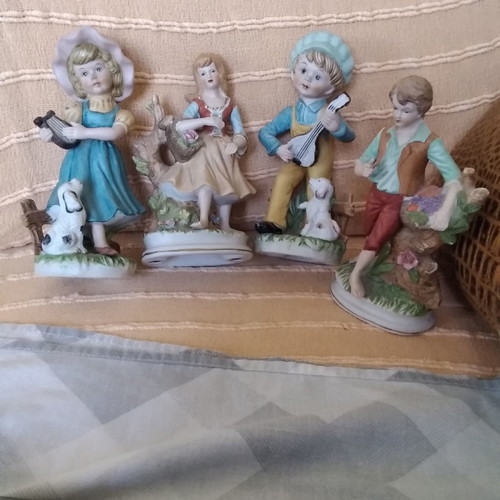 Porcelain figurine dolls used, set of 4, 1970s vintage