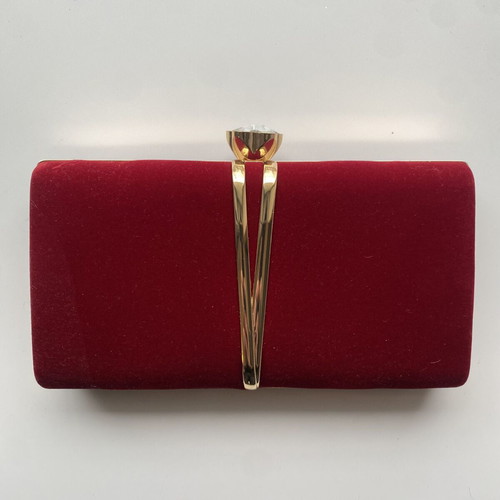 Women's red velvet evening clutch bag like new with gold details