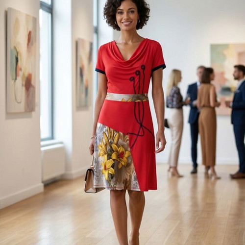 Kisha Italia women's red dress with floral print