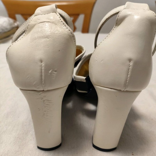 Benetton leather heels navy and white, as-new, size 37