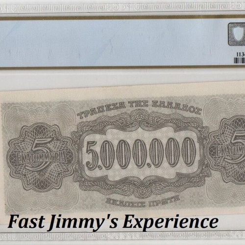 1944 Greece 5,000,000 Drachmai banknote choice unc