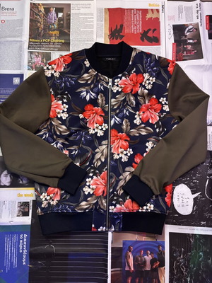 Zara Man φλοράλ ζακέτα scuba με φερμουάρ, XL
