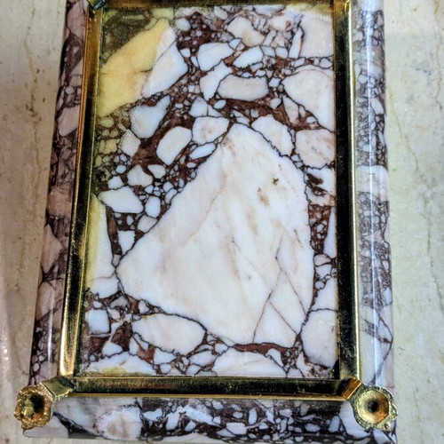 Vintage Italian Breccia marble jewelry box with brass details