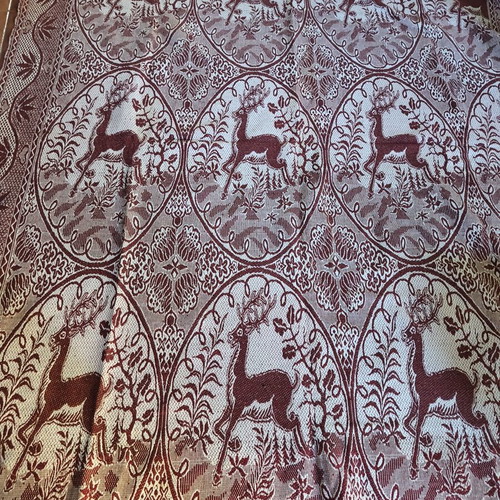 Vintage traditional woven coverlet with deer design