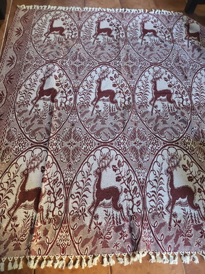 Vintage traditional woven coverlet with deer design