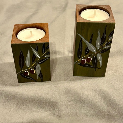Wooden candlesticks new, handmade hand-painted set of 3