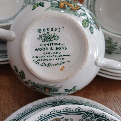 Porcelain serving set Wood & Sons Dorset used, 6 soup bowls with plates