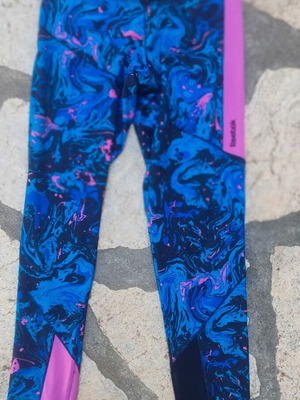 Reebok Play Dry sports leggings size S like new, blue and pink abstract