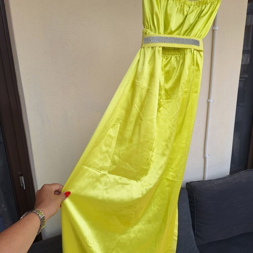 C-Throu satin strapless dress yellow lime like new, sizes S-M