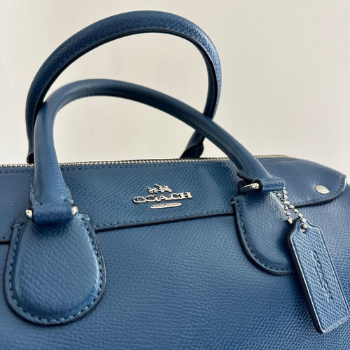 Coach Bennett Satchel leather handbag like new blue with silver details