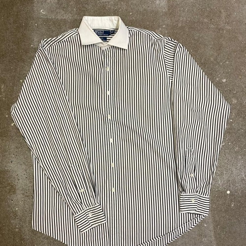 Ralph Lauren black and white striped dress shirt, white collar, size L