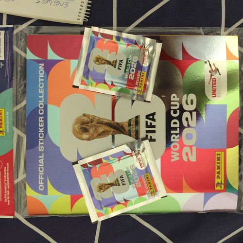 Panini World Cup 2026 United Edition sticker album with two packets