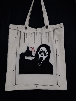 Scream Tote Bag new, cotton shoulder bag black beige