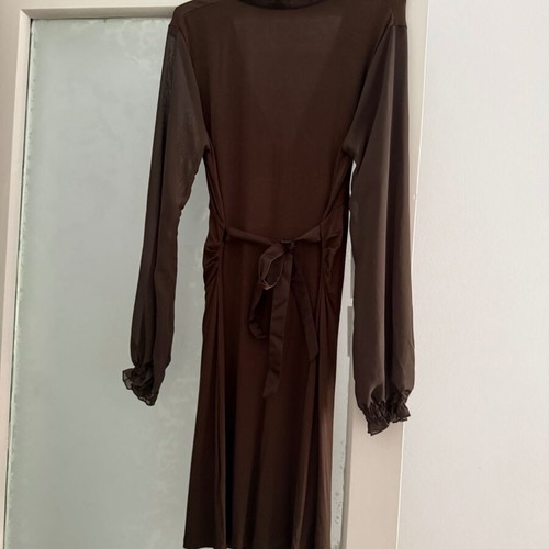 St-Martins dress brown like new, size M, viscose with transparent sleeves