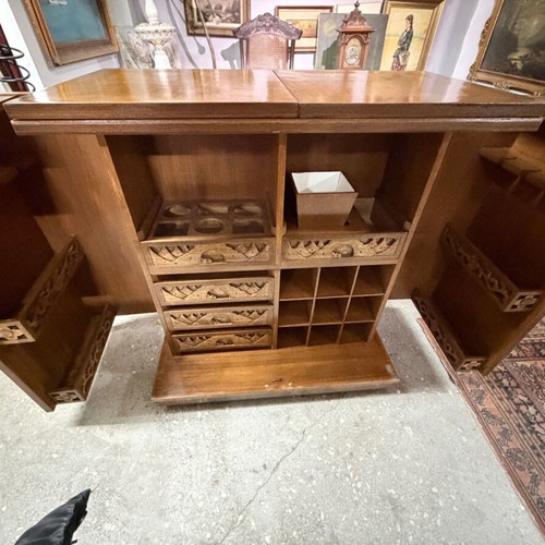 Chinese carved wood bar furniture like new with wheels