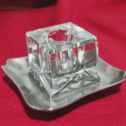 Crystal Inkwell Used With Silver Base