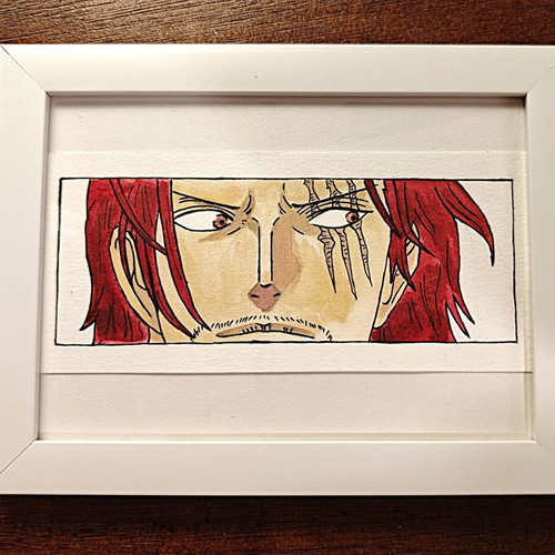 Red-Haired Shanks One Piece watercolor & ink artwork in 13x18 frame new