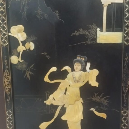 Chinese handmade frames used, set of 8 large mother-of-pearl