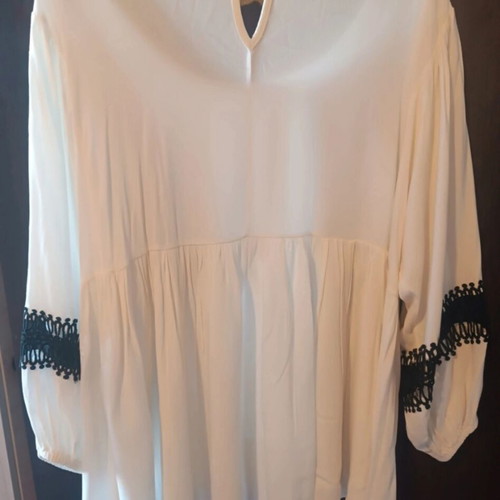 Zic Zac boho blouse M white with black lace details