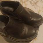 Black leather wedge platform boots