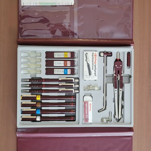 Rotring High Tech Set with 4 rapidographs, mechanical pencils and accessories, drawing bag