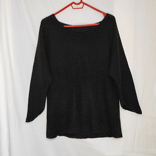 Black knitted sweater used with shiny detail and asymmetric sleeves size XL