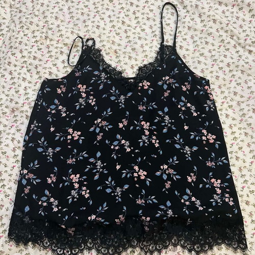 H&M women's summer blouse with lace details, like new, black, size S