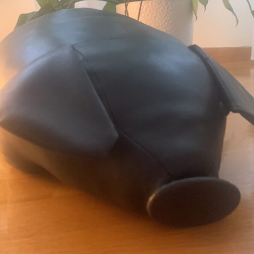Vintage black leather pig footstool, early 2000s