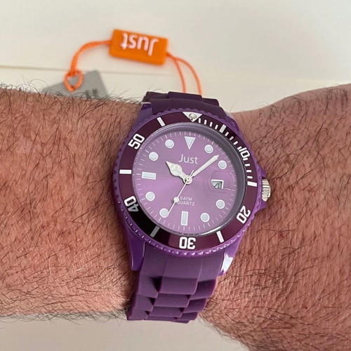 Just wristwatch new, purple, 43mm, waterproof 5atm