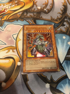 Yu-Gi-Oh card Super Conductor Tyranno used, damaged condition, Ultra Rare, SD09