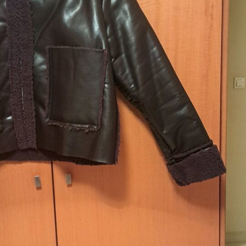 Brown faux leather jacket with fur like new, size L