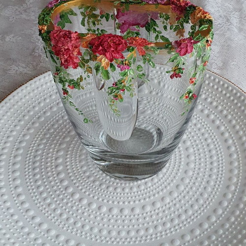 Vase of solid crystal hand-painted, sculpture painting