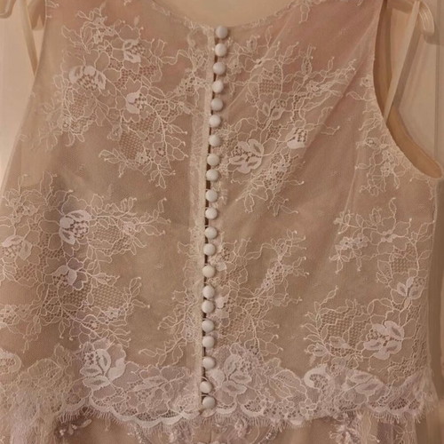 Boho wedding dress Demetrios 2017, beige and white lace
