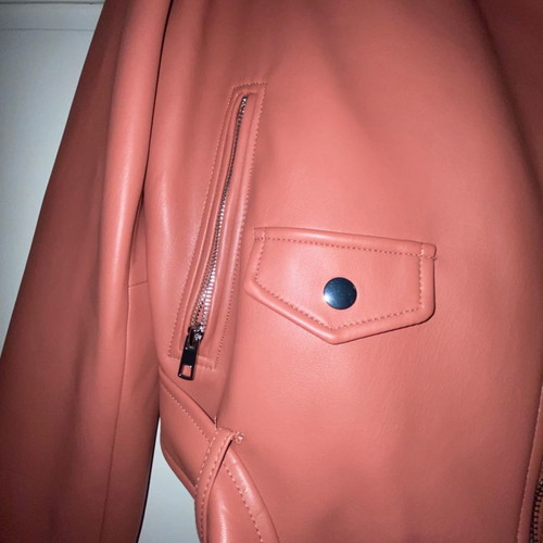 Zara faux leather jacket used, pink rotten apple color, size XL