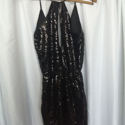 Voyelles short dress with sequins and beads, deep neckline, size S, like new
