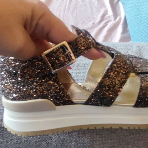 Monnalisa women's shoes new, brown gold glitter, size 39
