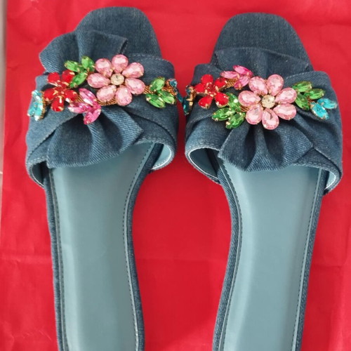 Denim slippers like new size 40 with floral details