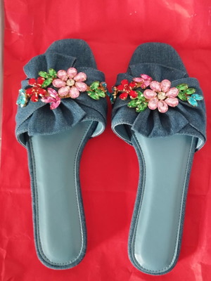 Denim slippers like new size 40 with floral details